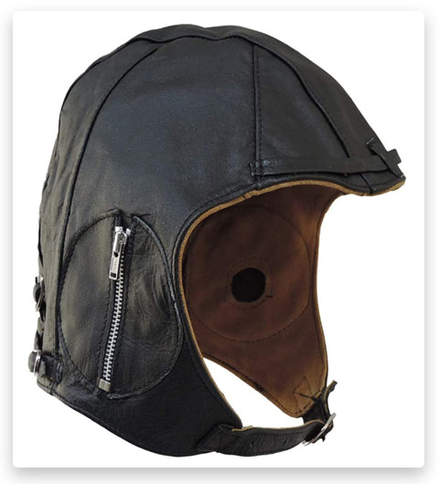 Aviator Motorcycle Cap Vintage WWII Hat (Black Leather)