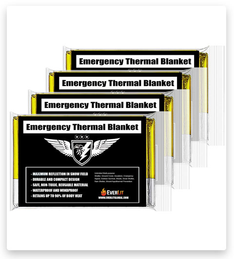 EVERLIT Emergency Thermal Blankets (4-Pack, Survival Blankets)