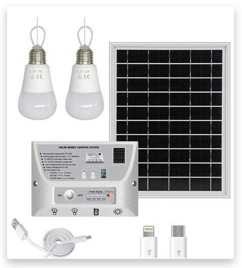 YINGHAO Solar Lights Indoor Home with 2 Hanging LED Bulbs, 5.5W Solar Panel