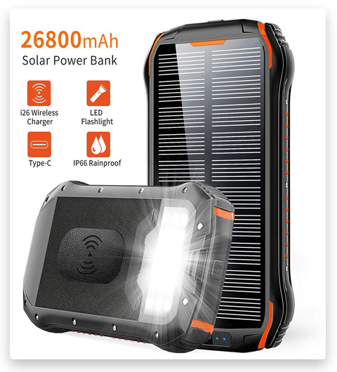 Solar Charger 26800mAh, ORYTO Qi Wireless Portable Solar Power Bank